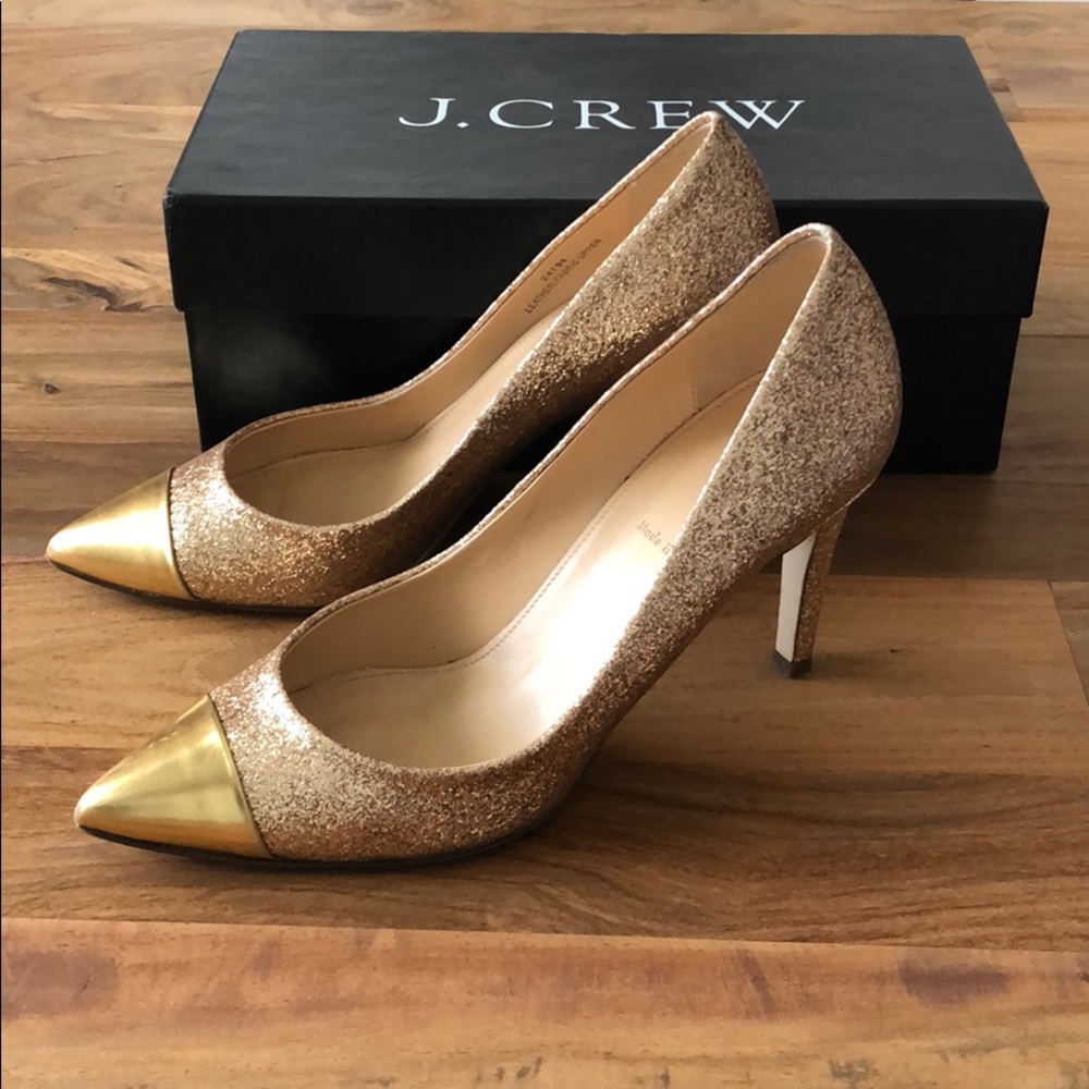 J. CREW Gold Glitter Heels